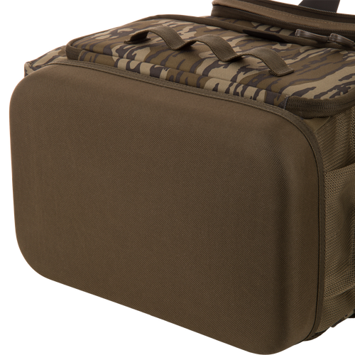 Tree Hugger Timber Day Pack with tiger-stripe camouflage, MOLLE loops, mesh pockets, and durable HD2™ material, ideal for rugged outdoor adventures and gear organization.