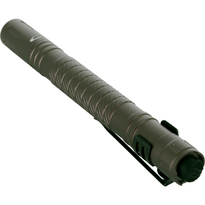 Lumen Flashlight EVO200, a compact, knurled tactical torch with pocket clip and tail-cap button. Ideal for hunting gear, offers 200 lumens and strobe mode.
