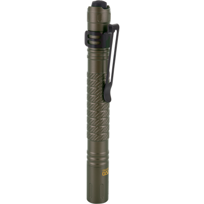 Lumen Flashlight EVO200, a slim metal LED torch with a pocket clip and tail-cap switch, ideal for outdoor adventures and compact enough for easy storage.