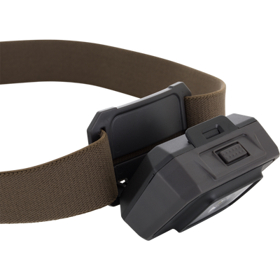 Lumen Headlamp EVO250 with adjustable headband, multi-LED unit, offering 250 lumens. Ideal for hands-free illumination during outdoor activities, featuring dual-fuel compatibility and multiple brightness settings.