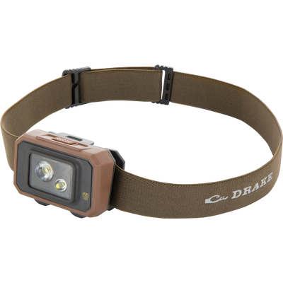 Lumen Headlamp EVO350 with three LED lenses on an adjustable elastic head-strap, ideal for hands-free lighting in hunting, camping, or outdoor work.