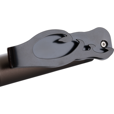 Close-up of Cap Light's matte black metal clip with hex-head screw, designed for versatile hands-free lighting on hats or visors.