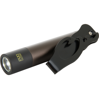Cap Light in a black mounting bracket, ideal for hands-free use with 360° pivoting clip, perfect for hunting and outdoor activities.