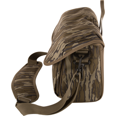 Hardline Blind Bag in tiger-stripe camo with padded strap, quick-release buckles, and durable, water-resistant construction for organized, protected gear in harsh conditions.