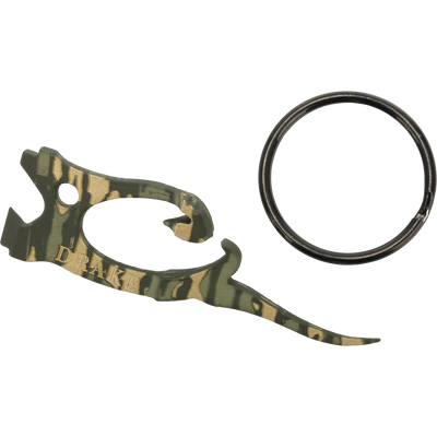 Camo-patterned Waterfowl Drake Head Finisher choke wrench with a hook design and a dark circular key ring.