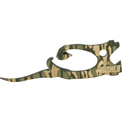 Camo-patterned Drake Head Finisher choke wrench featuring a hook-shaped metal design with the word Finisher embossed on the side.