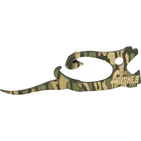 Camo-patterned Drake Head Finisher choke wrench featuring a hook-shaped metal design with the word Finisher embossed on the side.