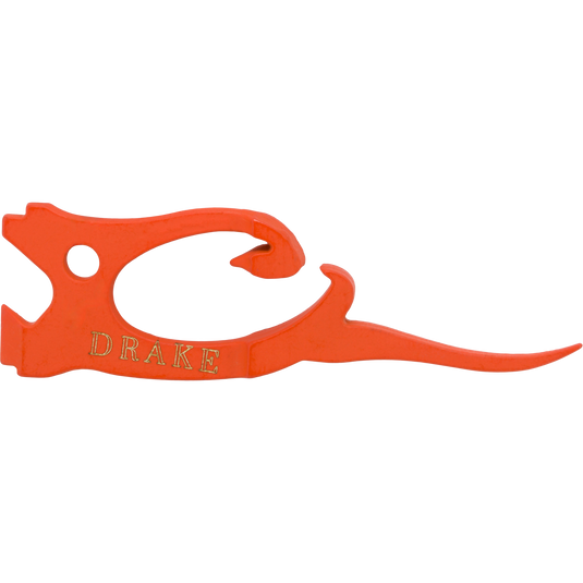 Orange Drake Head Finisher choke wrench featuring a hooked metal design with the word DRAKE engraved on its side.