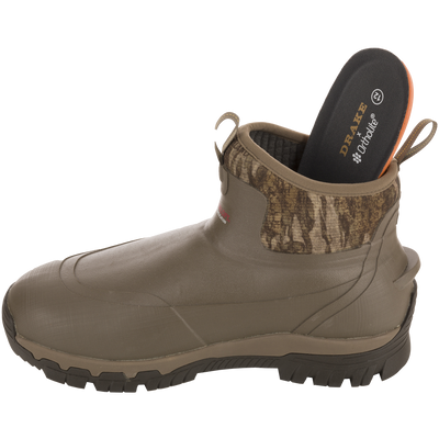 BMF1600 17 Rubber Boot with Primaloft Insulation, featuring a camo-patterned collar, lugged sole, and removable Drake × OrthoLite insole for comfort.