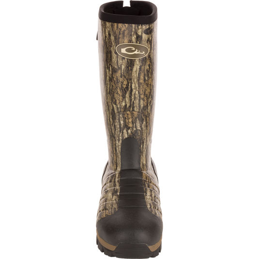 EST Uninsulated 16 Hybrid Mudder Boot 3.0 in bark-camouflage pattern for hunting, featuring lugged outsole, gusseted shaft, and fleece lining for comfort and durability.