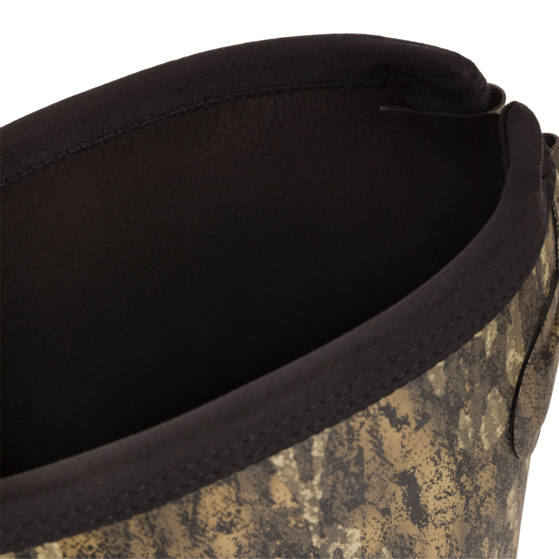 Close-up of the EST Uninsulated 16 Hybrid Mudder Boot 3.0, showcasing its camouflage-patterned exterior and black interior lining, emphasizing durability and comfort.