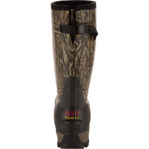 MST 16 Hybrid Mudder Boot 3.0, camo-patterned with adjustable strap, features 800g Thinsulate insulation for warmth, ideal for rugged, cold-weather terrain.
