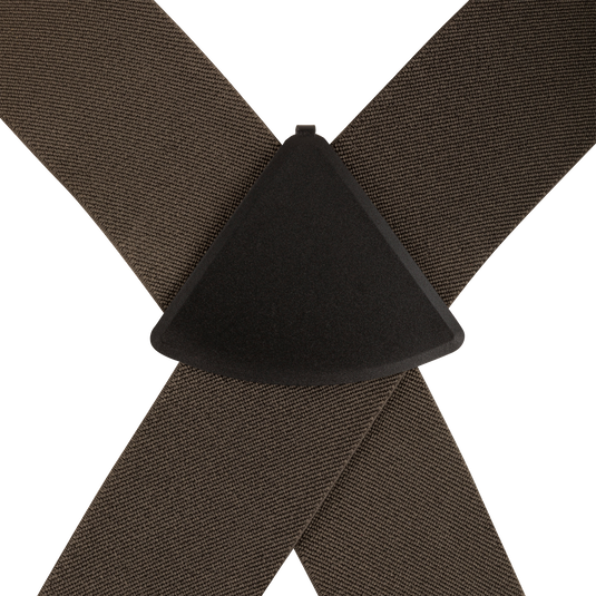 Close-up of the Hardline Uninsulated Breathable Wader’s brown woven straps crossing in an “X,” secured by a black connector, emphasizing durability and functionality.