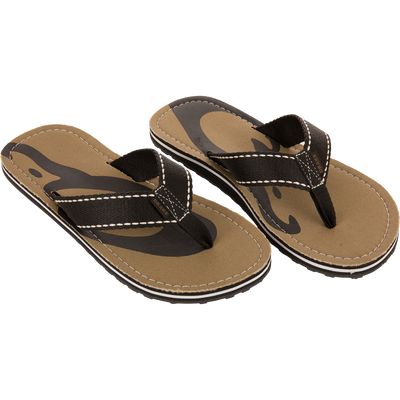 Lake Shore Flip Flops with cotton canvas footbed and cushioned EVA midsole, featuring black straps with white stitching, ideal for casual and aquatic adventures.