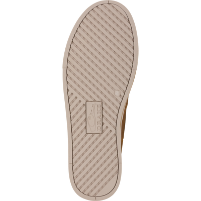 Light beige rubber sole of a Lifestyle Leather Camp Deck Boot with a textured diagonal grid pattern and a central square logo.