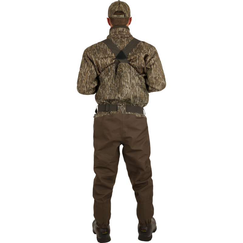 Uninsulated Guardian Elite HND Front Zip Waders showcasing the back side of waders.
