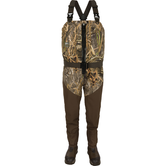 Uninsulated Guardian Elite HND Front Zip Waders - Habitat: Camouflage overalls, shorts, vest, boots, and pants for outdoor hunting.
