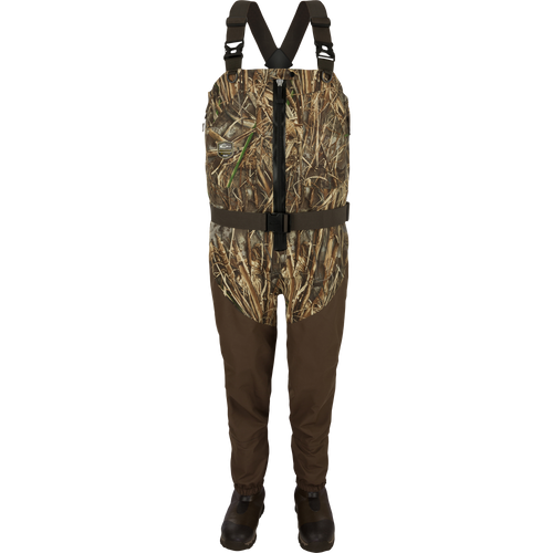 Uninsulated Guardian Elite HND Front Zip Waders - Realtree: Camouflage overalls, shorts, bag, belt, boots, and accessories for outdoor hunting and protection.