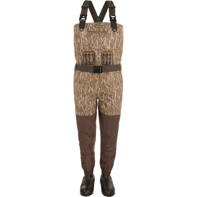 Uninsulated Guardian Elite Vanguard Breathable Waders featuring 1600g Thinsulate Buckshot Mud Boots, reinforced seams, handwarmer pockets, front cargo pouch, and vertical shell loops.
