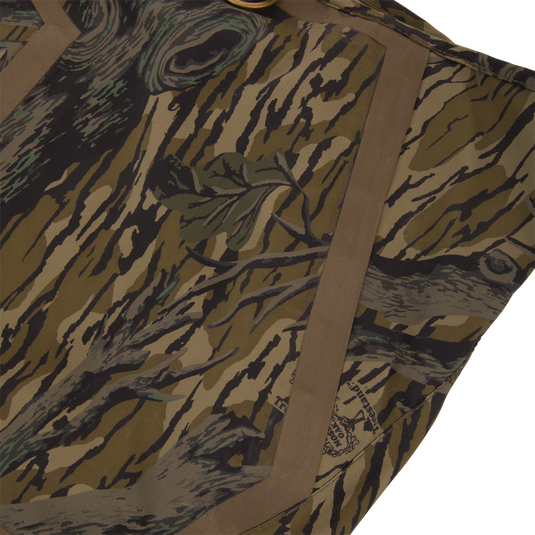BMF1600 Kevlar Wader with Primaloft, showcasing tiger-stripe camo-patterned fabric, tan binding, and metal ring, designed for superior durability and water resistance.