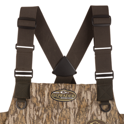 Insulated Breathable Chest Wader with Sewn-in Liner, featuring no-buckle, X-crossing-back shoulder straps and abrasion-resistant material for durability.