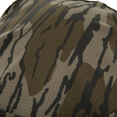 Drake Shoreline Boonie Hat close-up, showcasing brown-and-black tiger-stripe camo pattern, visible micro vent holes, and precise stitching for breathable, sun-protective headwear.