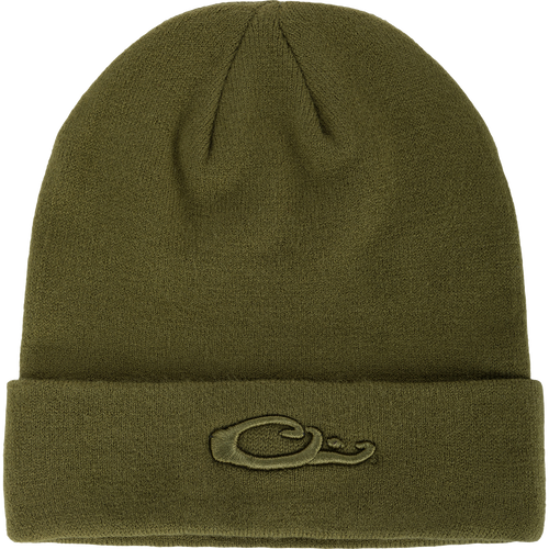 LST Rib-Knit Stocking Cap: A green beanie with an embroidered Drake 