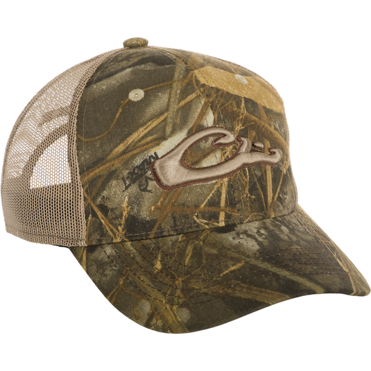 6-Panel Camo Mesh-Back Cap - Realtree: A hat with a camouflage design and mesh back.