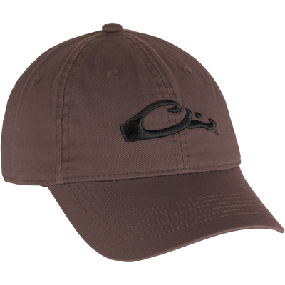 Cotton Twill Cap featuring a black embroidered logo, crafted from 100% cotton twill with a low-profile silhouette and brass buckle back strap.