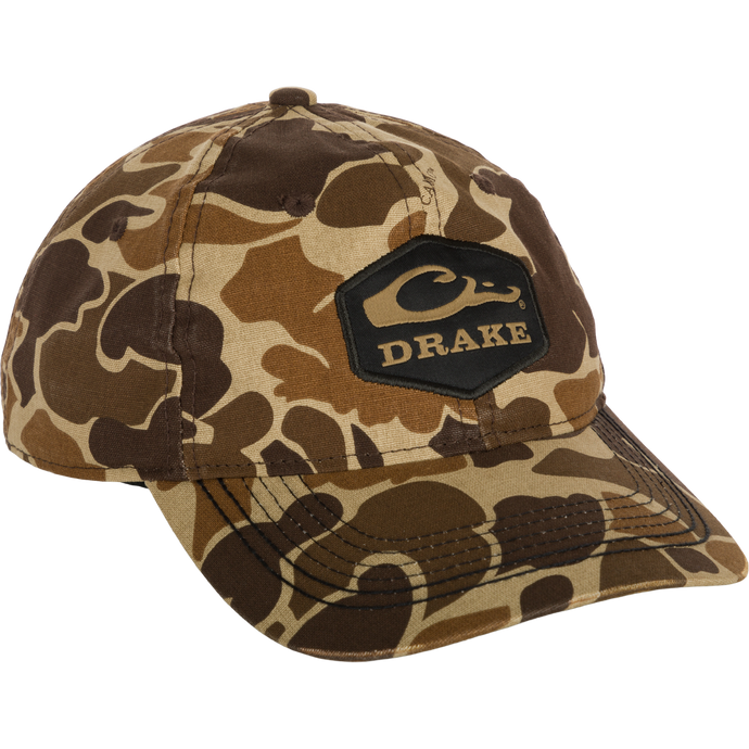 Camo Cotton Twill Hex Patch Cap - A low-profile hat with a logo patch, perfect for outdoor adventures. Breathable and durable with a comfortable fit.