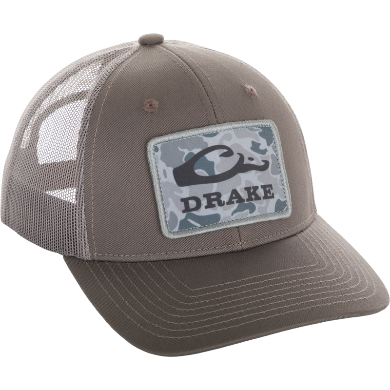 Old School Patch 2.0 Mesh Back Cap: A hat with a patch on it, featuring a camouflage pattern and logo. Perfect for standing out in style.