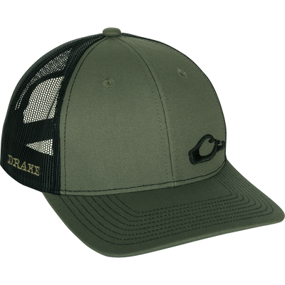 Enid Mesh Back Cap with Drake logo on front panel, featuring a structured 6-panel design and adjustable snapback, ideal for outdoor activities.