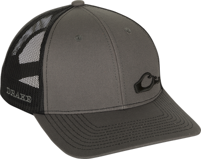 Enid Mesh Back Cap with Drake logo, featuring a classic trucker style, structured front panels, and adjustable snapback, ideal for outdoor enthusiasts.