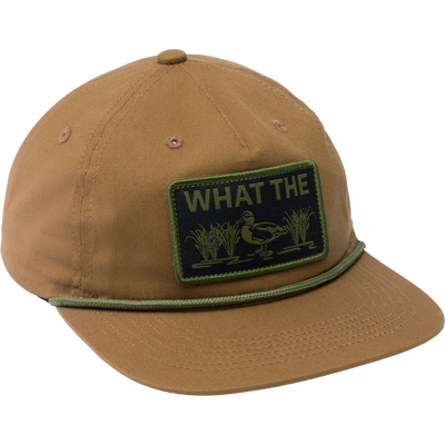 Drake What The Duck Rope Cap featuring a front scout patch, flat bill with rope, and adjustable snap-back closure for a comfortable fit.