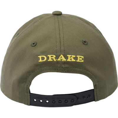 Drake What The Duck Rope Cap with yellow text, featuring a flat bill, rope detail, and adjustable snap-back. Made from 100% cotton twill for comfort.
