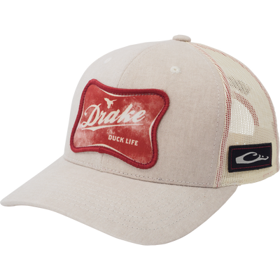 Drake Life Mesh Back Cap featuring a red embroidered patch on a foam front, vented mesh back, adjustable strap, and pre-curved visor for comfort.