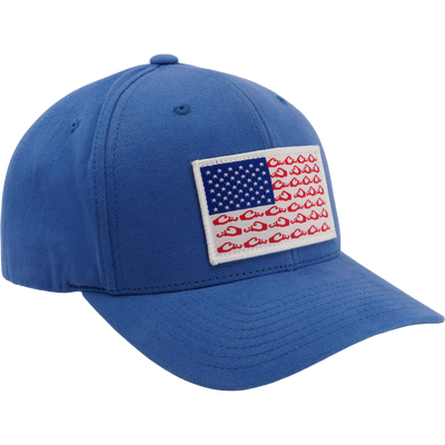 Drake Americana Dad Cap with U.S. flag-inspired embroidered patch on front, featuring durable cotton twill, low-profile design, and adjustable snap closure for comfortable, stylish wear.