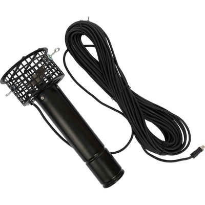 Alt text: Black Drake 1 HP Ice Grinder with wire and metal housing, designed for creating motion in decoy spreads during hunting.