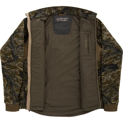 Non-Typical Statix Sherpa Fleece Insulated Jacket, olive fleece with textured sleeves, features interior stash pocket, windproof and waterproof design, ideal for all-day hunting comfort.