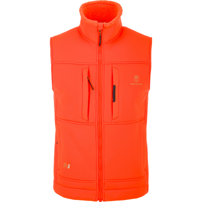 Midweight Nova Silencer Vest with Agion Active X2, featuring high collar, full zipper, multiple zip pockets, and fleece lining for warmth, ideal for outdoor activities.