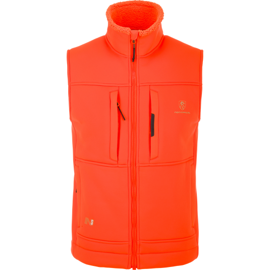 Midweight Nova Silencer Vest with Agion Active X2, featuring high collar, full zipper, multiple zip pockets, and fleece lining for warmth, ideal for outdoor activities.