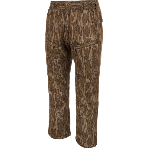 Midweight Nova Silencer Pant with Scent Control features brown camo pattern, multiple zippered pockets, and a stretch waistband for mobility and comfort.