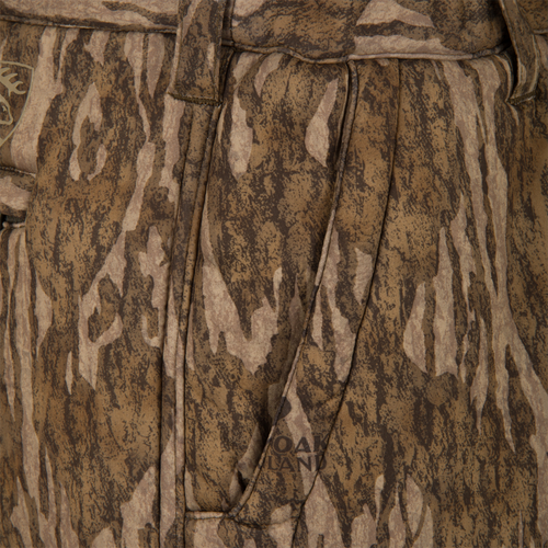 Midweight Nova Silencer Pant with Scent Control, featuring a camouflage design, belt-loop, and pocket detail, showcases anti-odor technology and water-resistant fabric for hunting comfort.