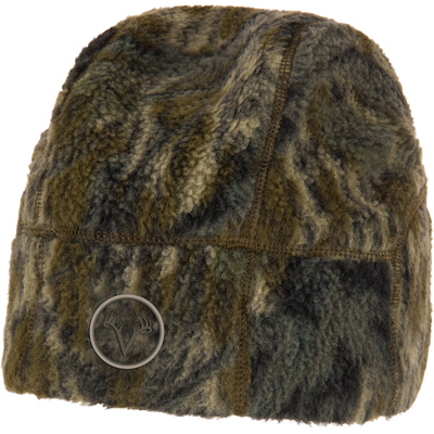 Non-Typical StatixHW Sherpa Fleece Beanie with Agion Active X2, featuring a camo pattern, deer antler logo, and reinforced seams for warmth and scent control.