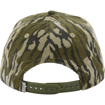 Non-Typical X Lost Hat Cord Goat Rope Hat in camouflage corduroy, showcasing the adjustable snap-closure strap and paracord rope, perfect for outdoor adventures.