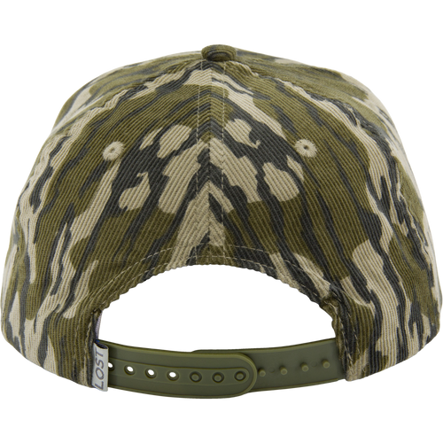 Non-Typical X Lost Hat Cord Goat Rope Hat in camouflage corduroy, showcasing the adjustable snap-closure strap and paracord rope, perfect for outdoor adventures.