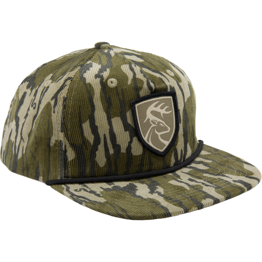 Non-Typical X Lost Hat Cord Goat Rope Hat features a camouflage pattern, deer patch, and paracord rope, crafted from durable corduroy for hunting or casual wear.