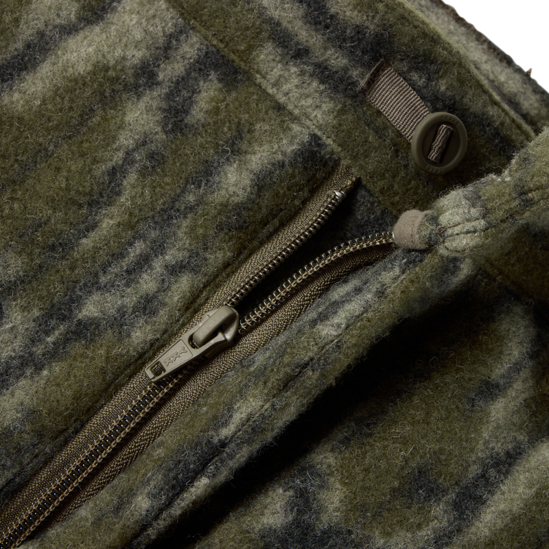Midweight Hydrowool Softshell Pant with Scent Control, featuring camo-style wool fabric, YKK™ zipper, and button detail, ideal for hunting and outdoor gear enthusiasts.