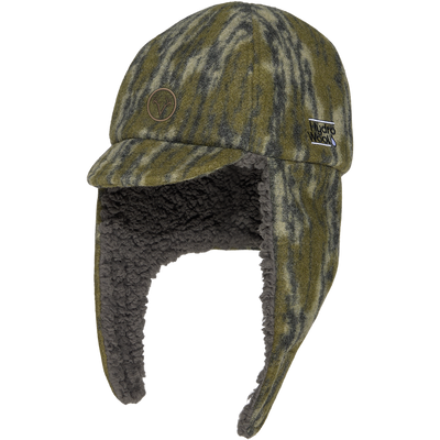 Non-Typical Hydrowool Hat with Agion Active X2, featuring green-gray wool blend, ear-flaps, sherpa lining, embroidered logo, and antler badge for extreme cold protection.