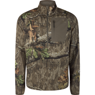 Non-Typical Lightweight SWT Half Zip Pullover with Scent Control, camo-patterned with zippered chest pocket, offers breathability, water resistance, and anti-odor technology for outdoor hunting.